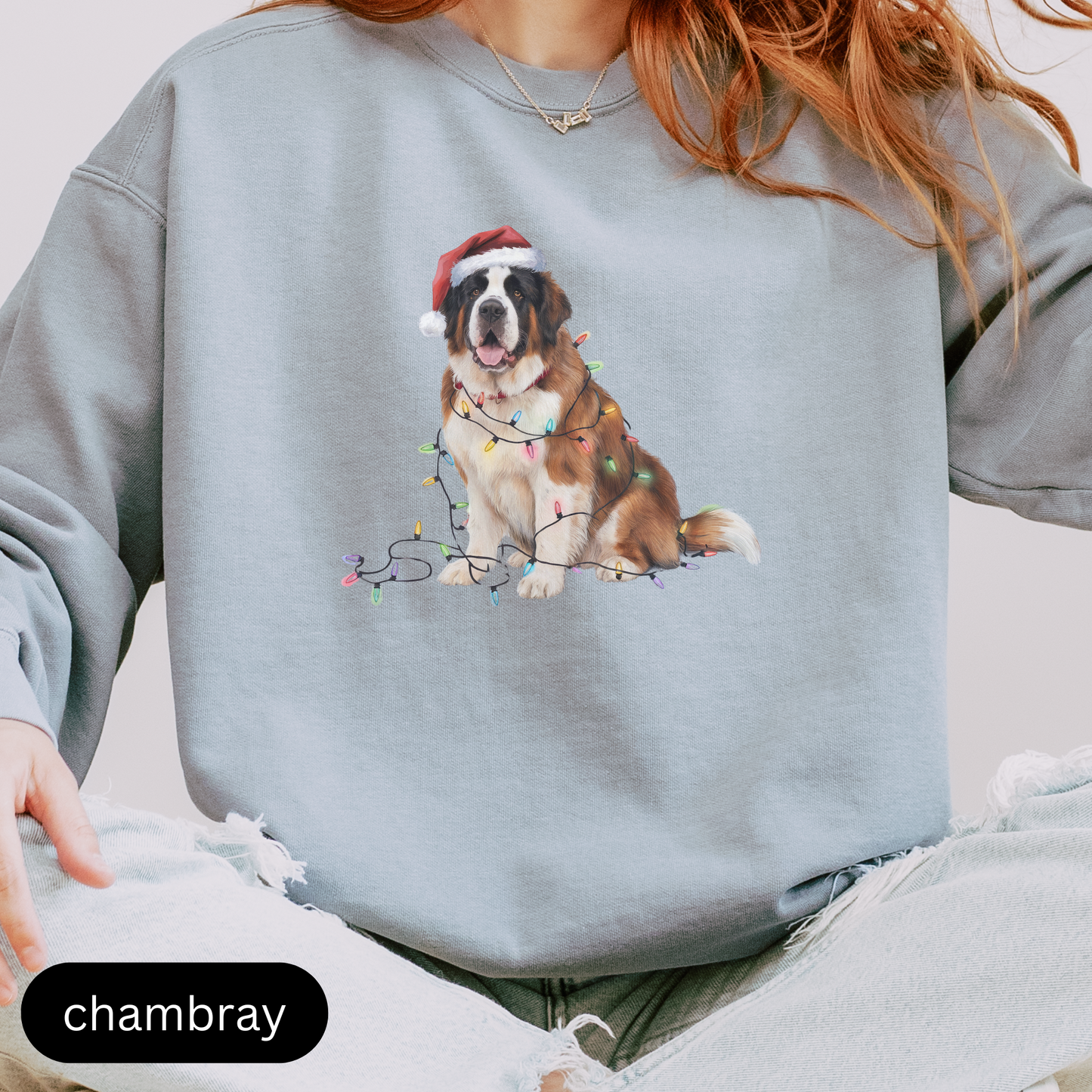 Christmas Saint Bernard Sweatshirt, Christmas Lights Dog Sweatshirt, Christmas Dog, Saint Bernard Mom, Gift for Dog Lover, Saint Bernard