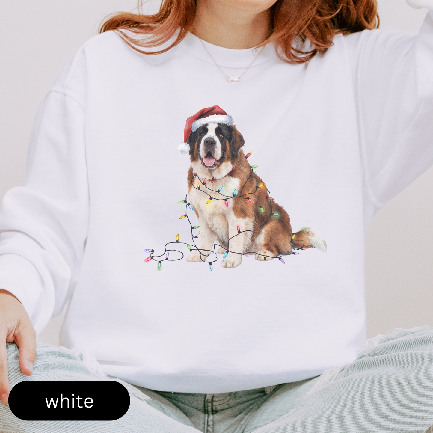 Christmas Saint Bernard Sweatshirt, Christmas Lights Dog Sweatshirt, Christmas Dog, Saint Bernard Mom, Gift for Dog Lover, Saint Bernard