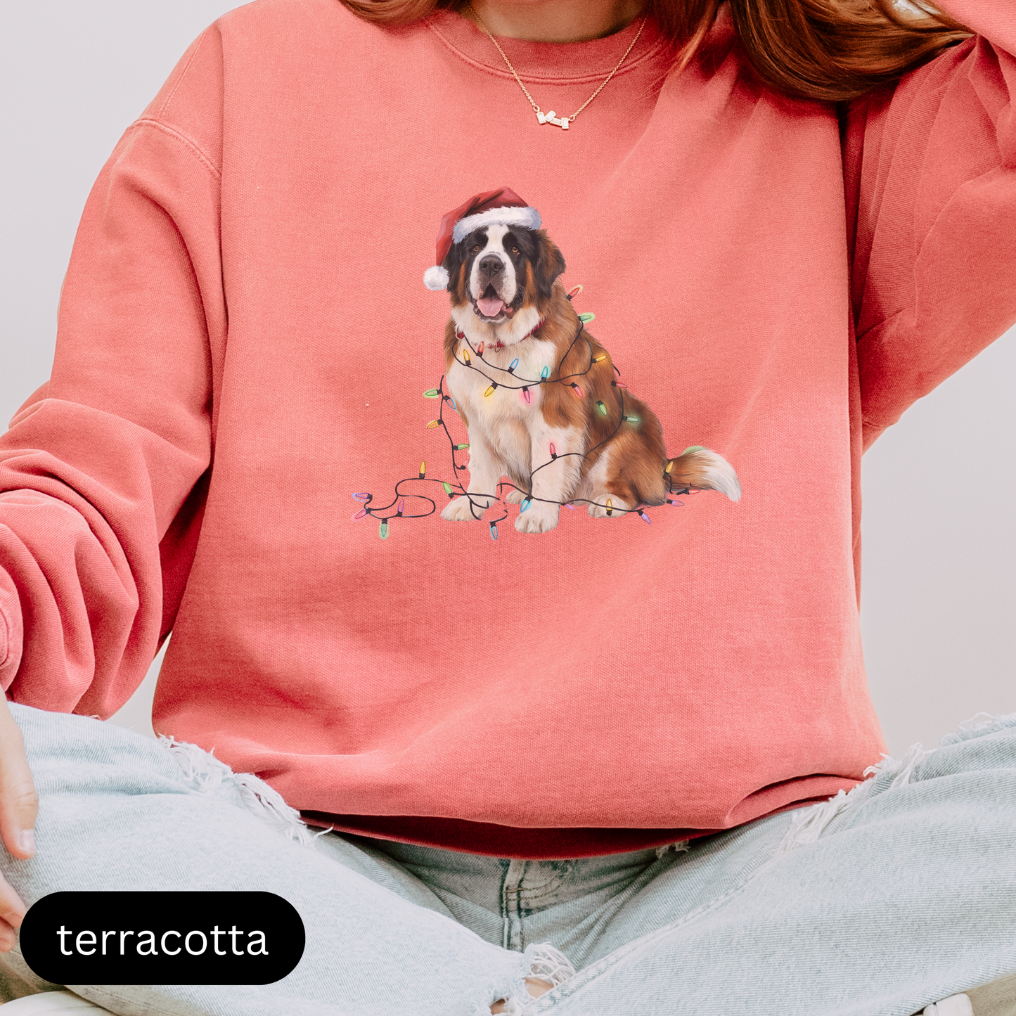 Christmas Saint Bernard Sweatshirt, Christmas Lights Dog Sweatshirt, Christmas Dog, Saint Bernard Mom, Gift for Dog Lover, Saint Bernard