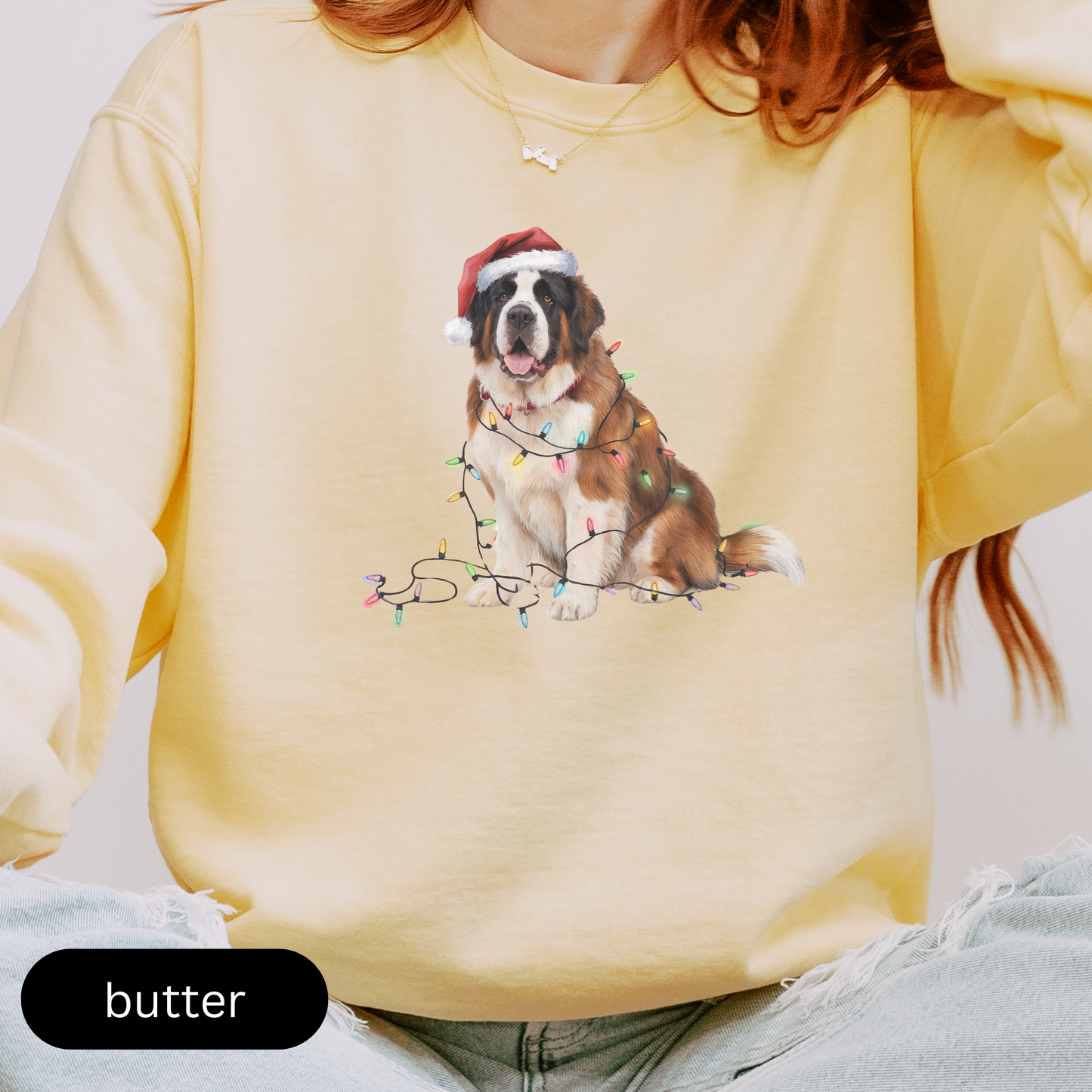 Christmas Saint Bernard Sweatshirt, Christmas Lights Dog Sweatshirt, Christmas Dog, Saint Bernard Mom, Gift for Dog Lover, Saint Bernard