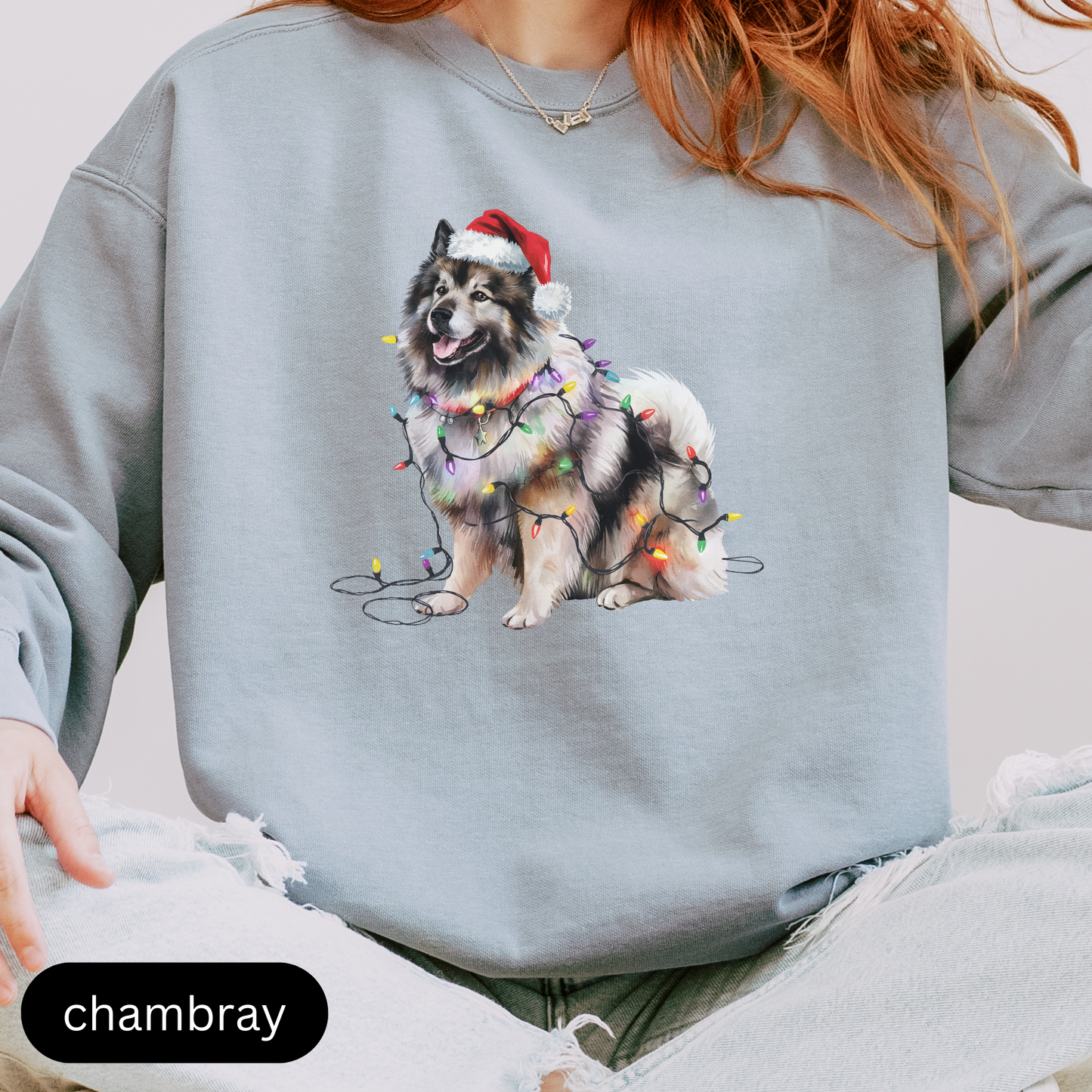 Christmas Keeshond Sweatshirt, Christmas Lights Dog Sweatshirt, Christmas Dog, Keeshond Mom Sweatshirt, Gift for Dog Lover, Keeshond