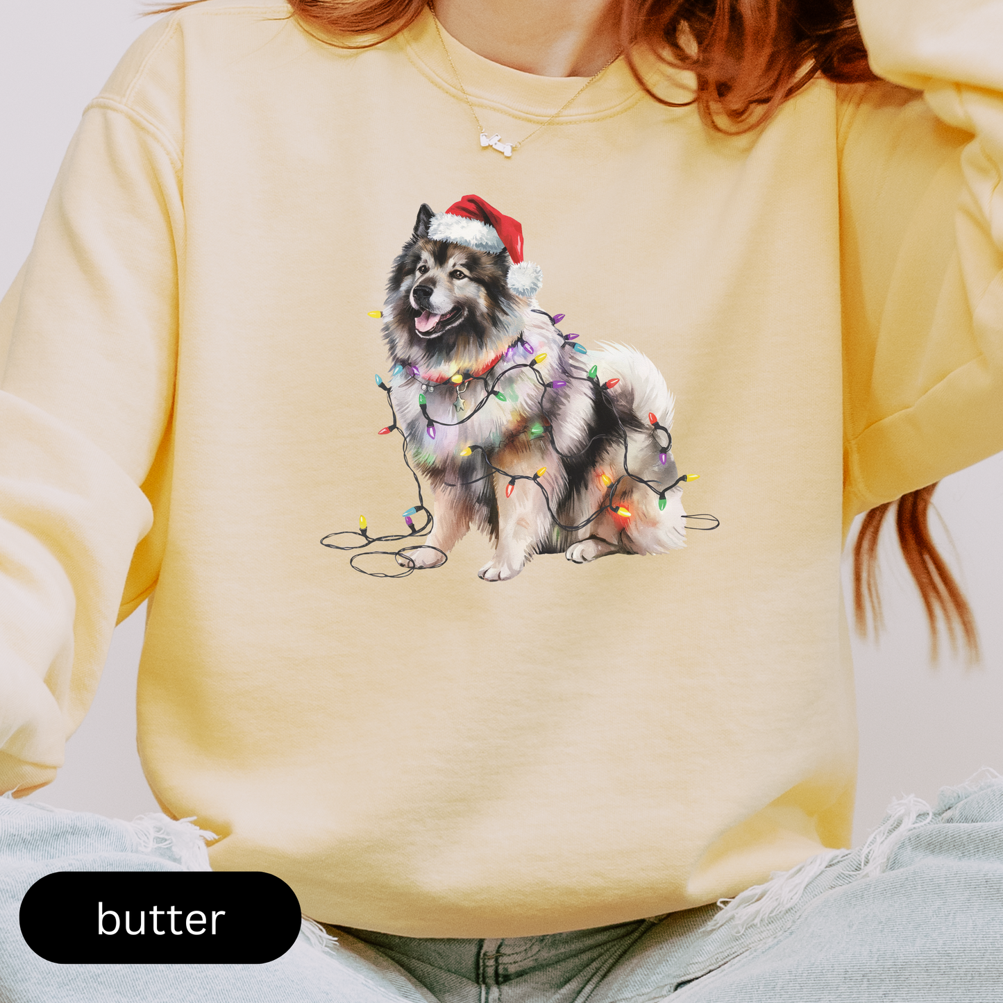 Christmas Keeshond Sweatshirt, Christmas Lights Dog Sweatshirt, Christmas Dog, Keeshond Mom Sweatshirt, Gift for Dog Lover, Keeshond