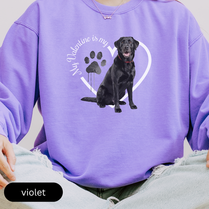 Valentine Black Lab Sweatshirt, Black Lab Mom, Valentine Heart Dog, Valentine Dog Comfort Colors Sweatshirt, Gift For Dog Lover