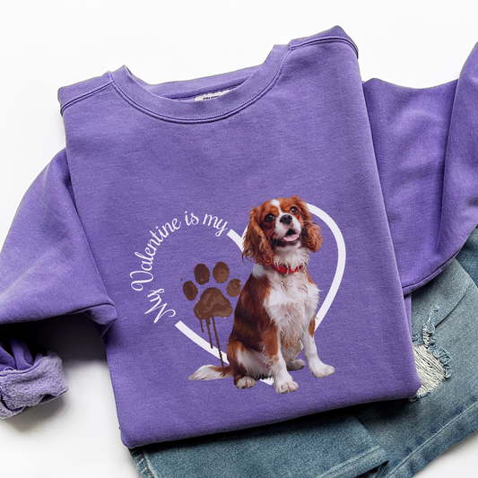 Valentine Cavalier King Charles Spaniel Sweatshirt, Cavalier Mom, Valentine Heart Dog, Valentine Dog Comfort Colors Sweatshirt