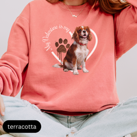 Load image into Gallery viewer, Valentine Cavalier King Charles Spaniel Sweatshirt, Cavalier Mom, Valentine Heart Dog, Valentine Dog Comfort Colors Sweatshirt
