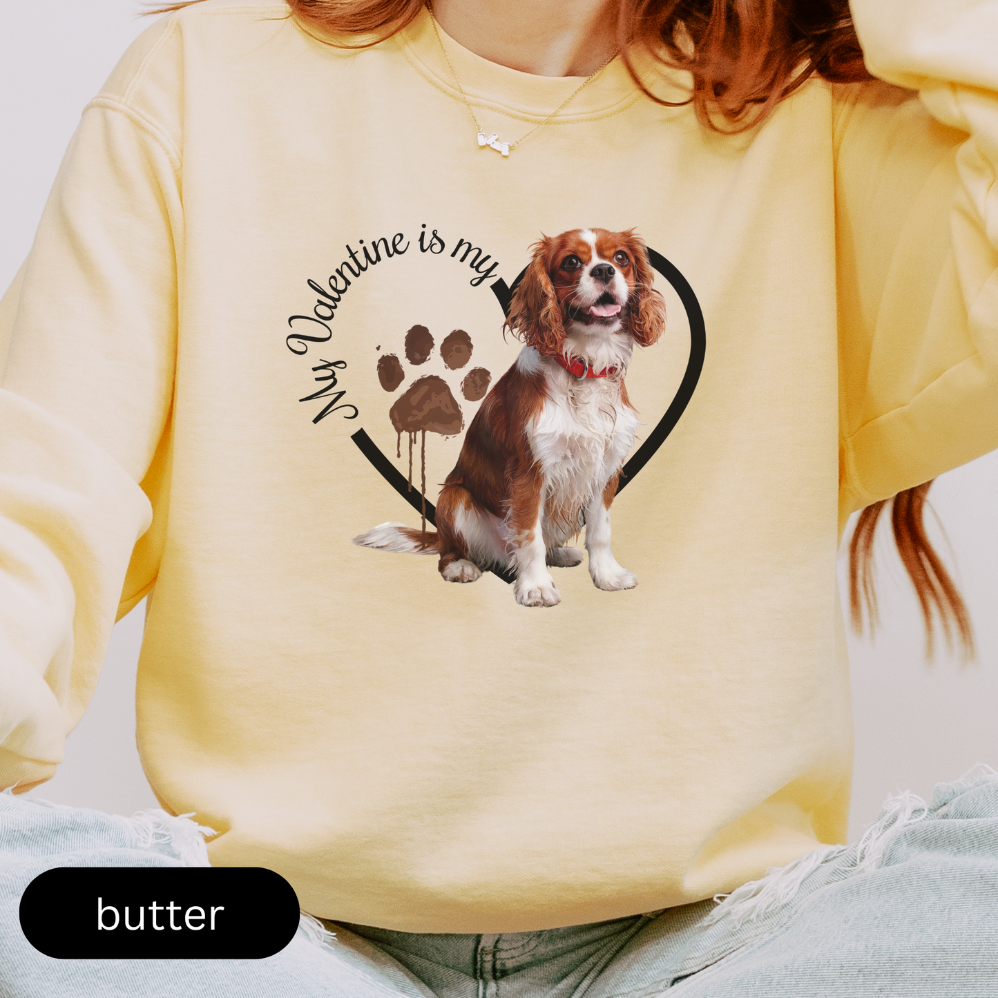 Valentine Cavalier King Charles Spaniel Sweatshirt, Cavalier Mom, Valentine Heart Dog, Valentine Dog Comfort Colors Sweatshirt