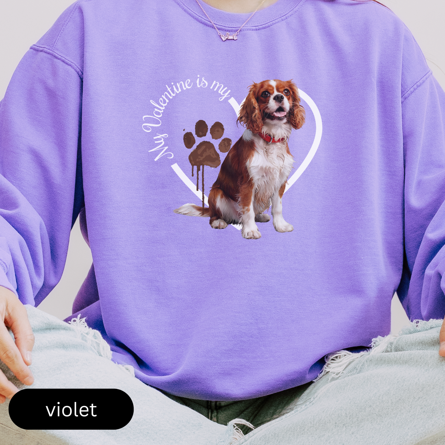 Valentine Cavalier King Charles Spaniel Sweatshirt, Cavalier Mom, Valentine Heart Dog, Valentine Dog Comfort Colors Sweatshirt