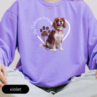 Load image into Gallery viewer, Valentine Cavalier King Charles Spaniel Sweatshirt, Cavalier Mom, Valentine Heart Dog, Valentine Dog Comfort Colors Sweatshirt
