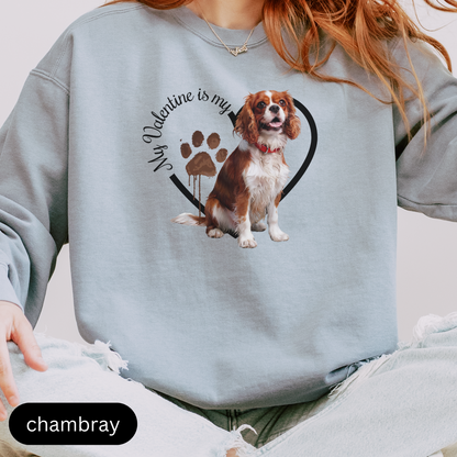 Valentine Cavalier King Charles Spaniel Sweatshirt, Cavalier Mom, Valentine Heart Dog, Valentine Dog Comfort Colors Sweatshirt