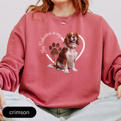 Valentine Cavalier King Charles Spaniel Sweatshirt, Cavalier Mom, Valentine Heart Dog, Valentine Dog Comfort Colors Sweatshirt