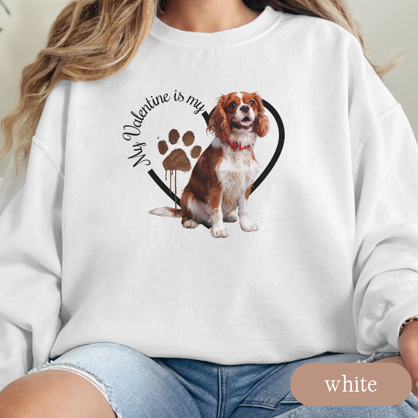 Valentine Cavalier King Charles Spaniel Sweatshirt, Cavalier Mom, Valentine Heart Dog, Valentine Dog Sweatshirt, Gift For Dog Lover