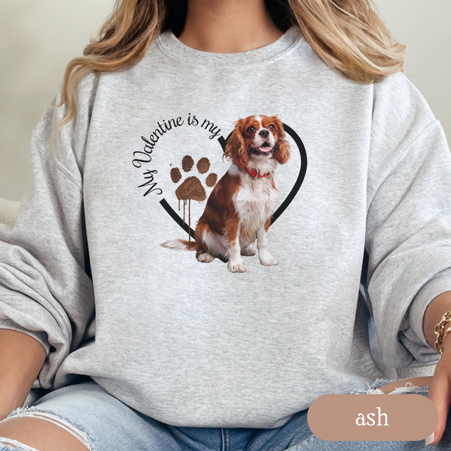 Valentine Cavalier King Charles Spaniel Sweatshirt, Cavalier Mom, Valentine Heart Dog, Valentine Dog Sweatshirt, Gift For Dog Lover