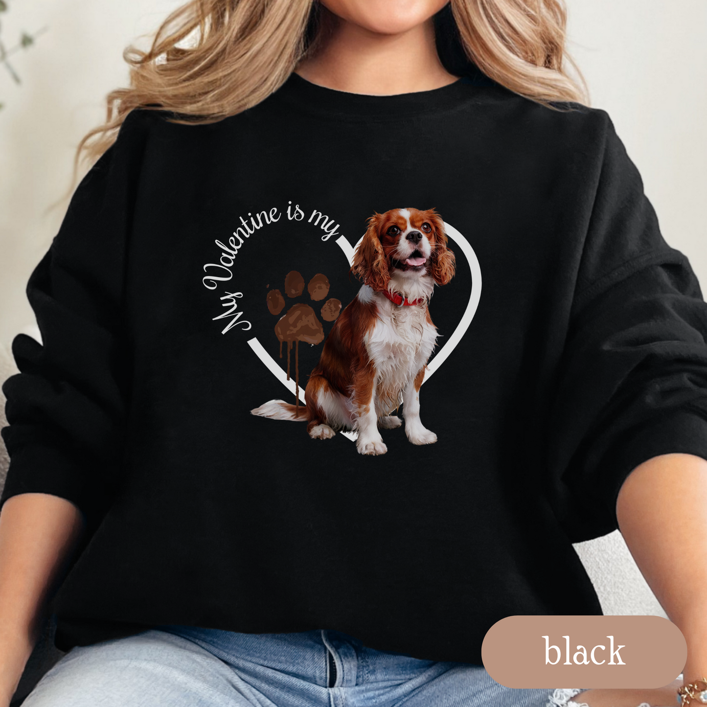 Valentine Cavalier King Charles Spaniel Sweatshirt, Cavalier Mom, Valentine Heart Dog, Valentine Dog Sweatshirt, Gift For Dog Lover