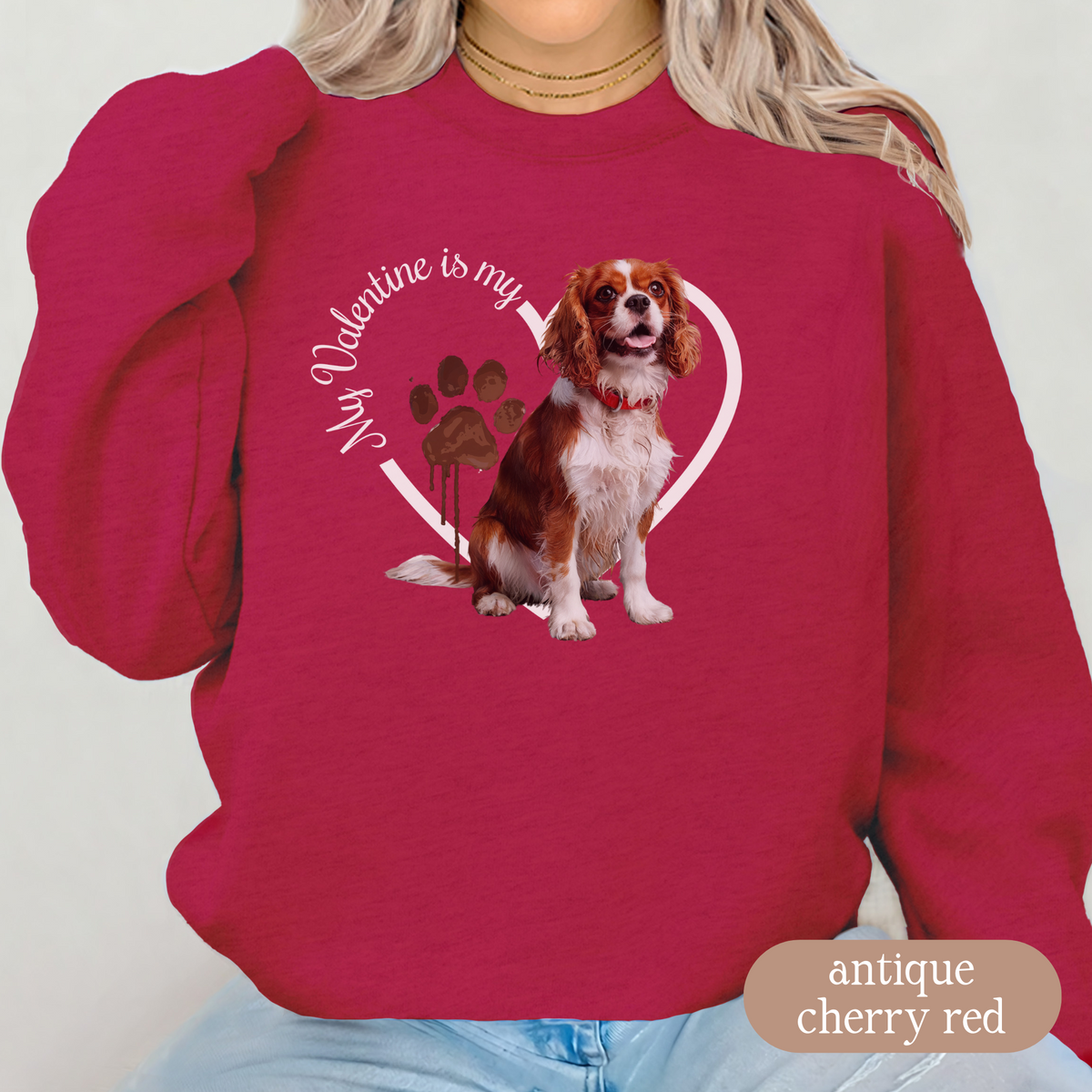 Valentine Cavalier King Charles Spaniel Sweatshirt, Cavalier Mom, Valentine Heart Dog, Valentine Dog Sweatshirt, Gift For Dog Lover