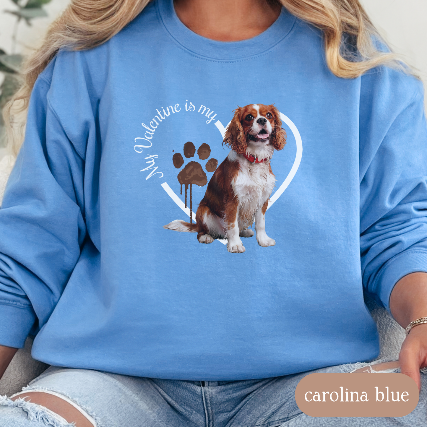 Valentine Cavalier King Charles Spaniel Sweatshirt, Cavalier Mom, Valentine Heart Dog, Valentine Dog Sweatshirt, Gift For Dog Lover