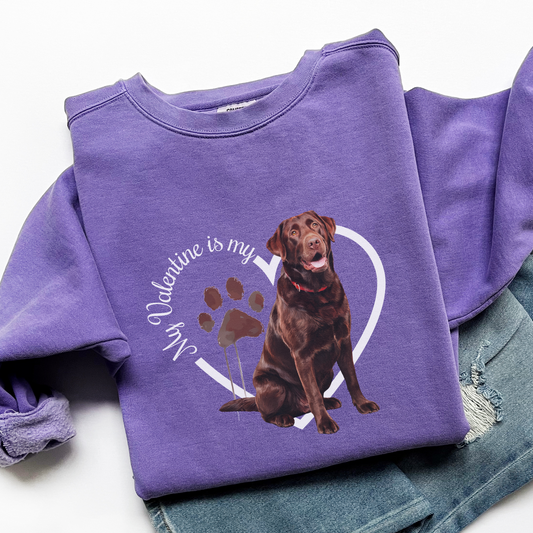 Valentine Chocolate Lab Sweatshirt, Chocolate Lab Mom, Valentine Heart Dog, Valentine Dog Comfort Colors Sweatshirt, Gift for Dog Lover