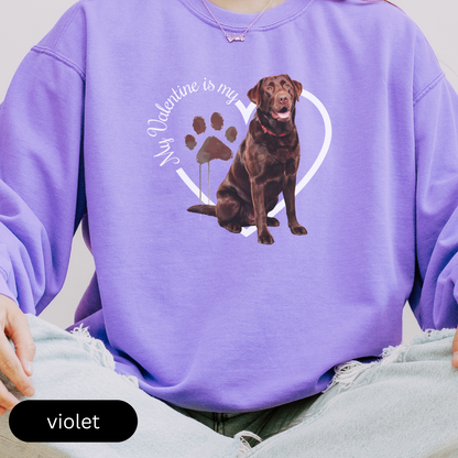 Valentine Chocolate Lab Sweatshirt, Chocolate Lab Mom, Valentine Heart Dog, Valentine Dog Comfort Colors Sweatshirt, Gift for Dog Lover