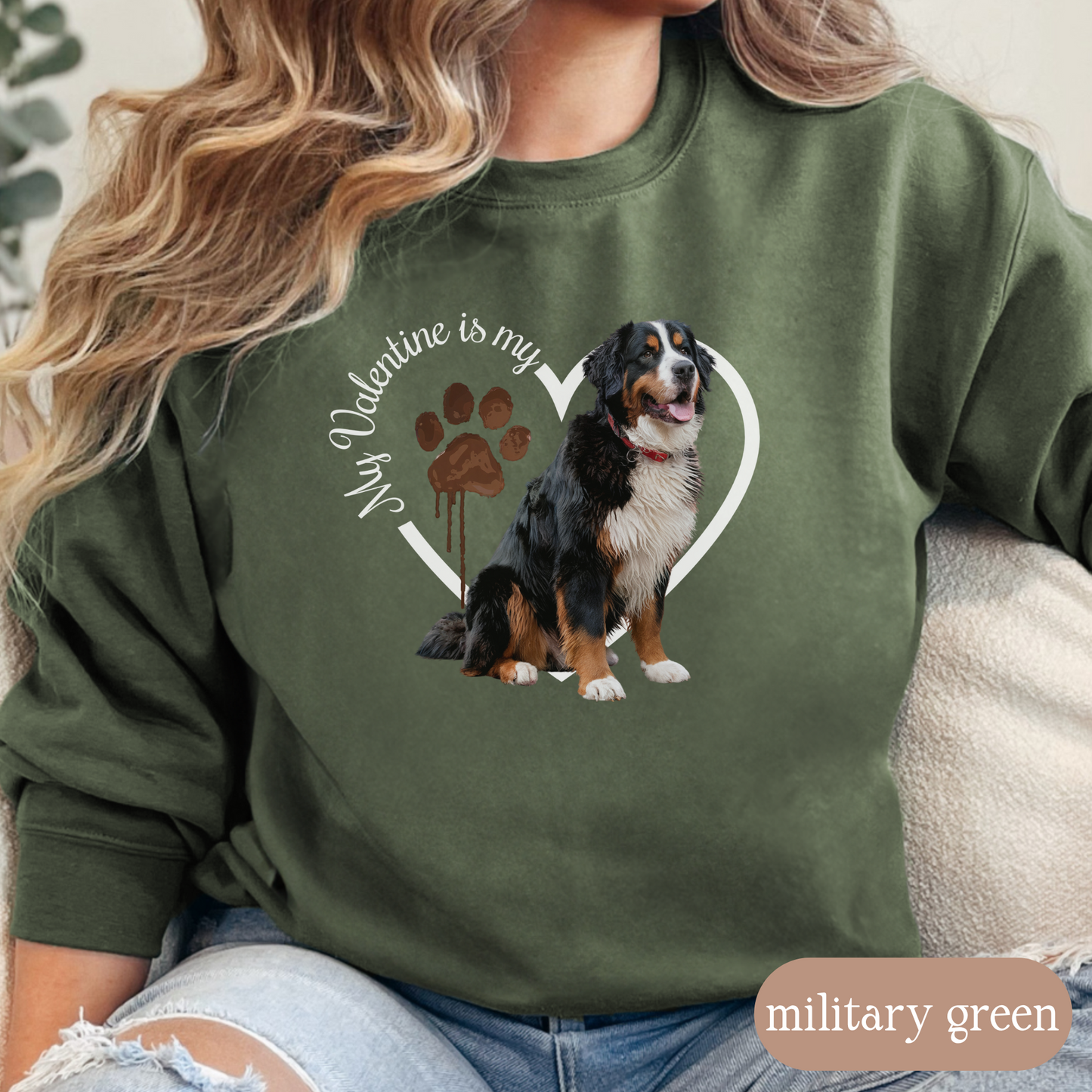 Valentine Bernese Mountain Dog Sweatshirt, Bernese Mountain Dog Mom, Valentine Heart Dog, Valentine Dog Sweatshirt, Gift for Dog Lover