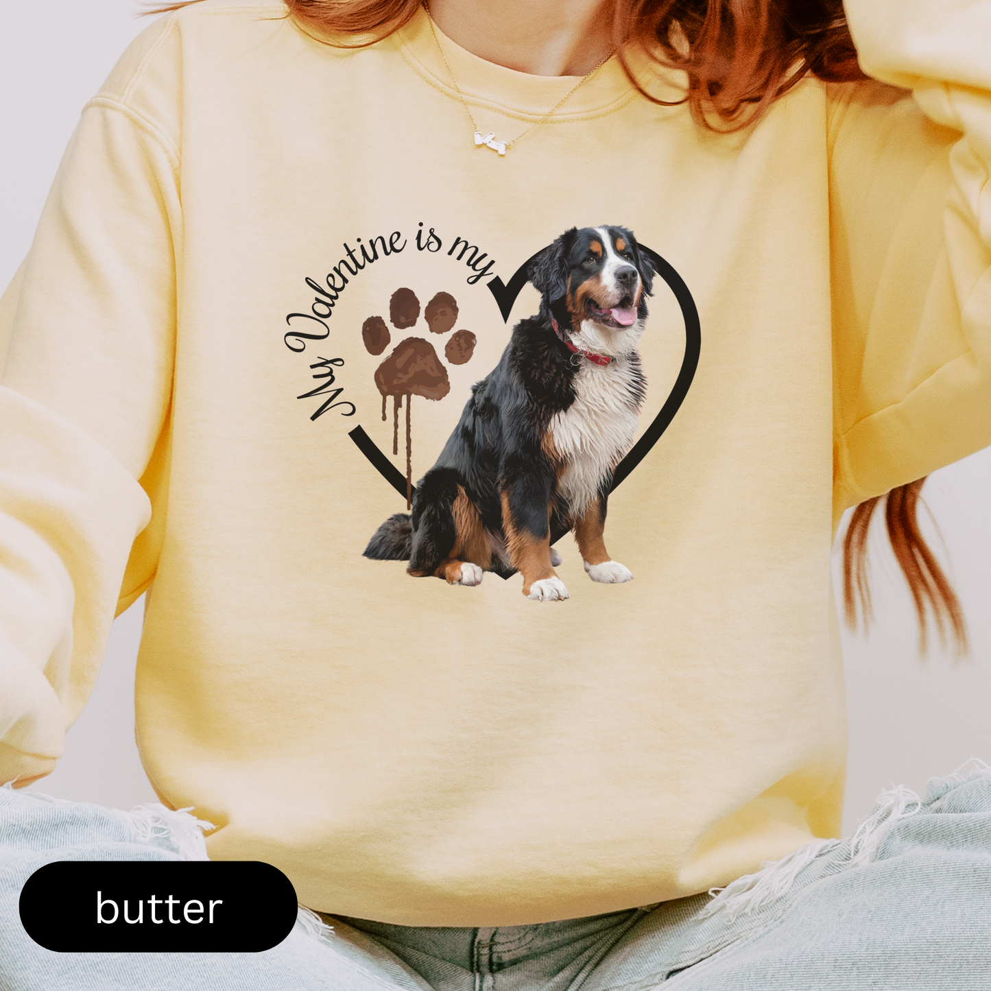 Valentine Bernese Mountain Dog Sweatshirt, Bernese Mom, Valentine Heart Dog, Valentine Dog Comfort Colors Sweatshirt, Gift for Dog Lover