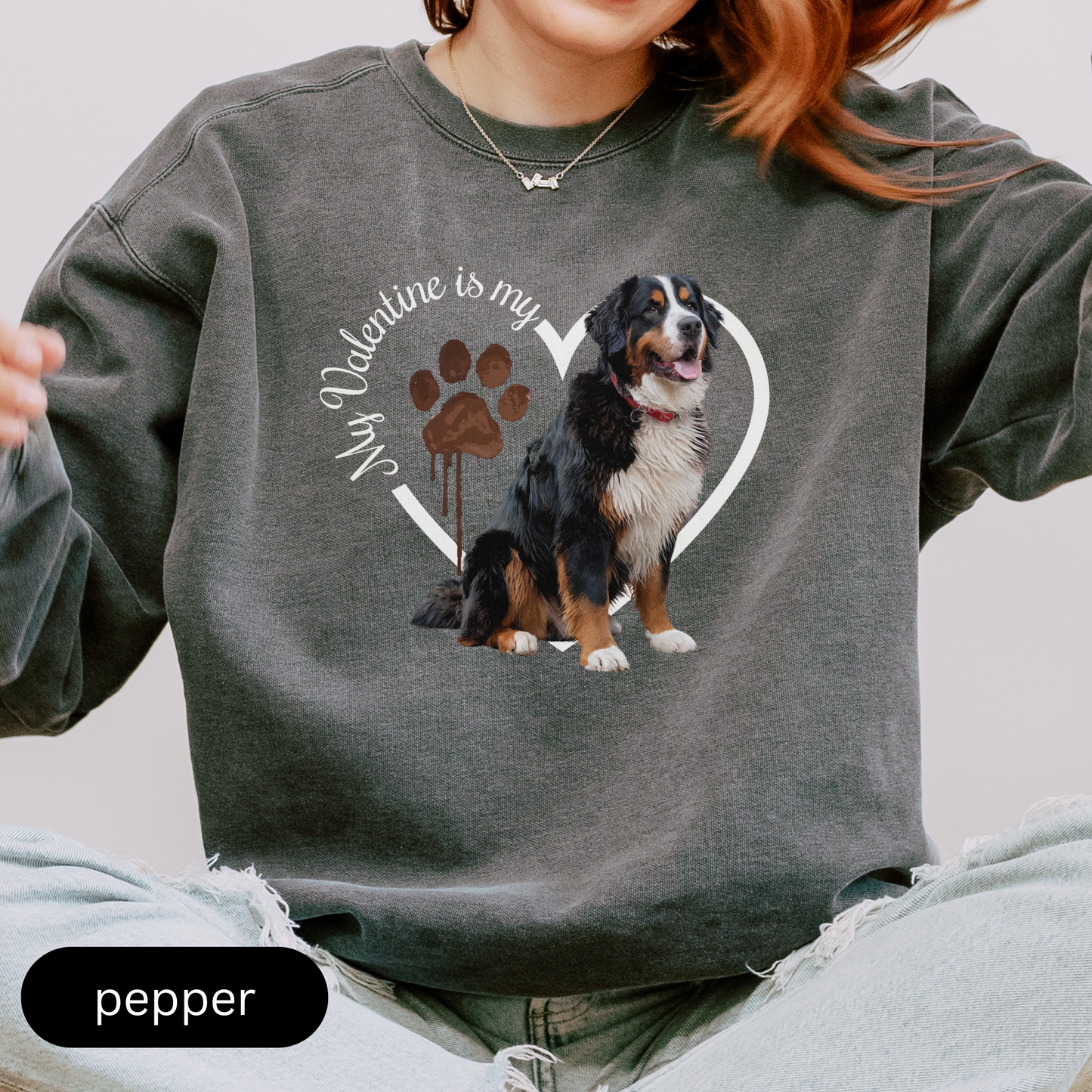 Valentine Bernese Mountain Dog Sweatshirt, Bernese Mom, Valentine Heart Dog, Valentine Dog Comfort Colors Sweatshirt, Gift for Dog Lover