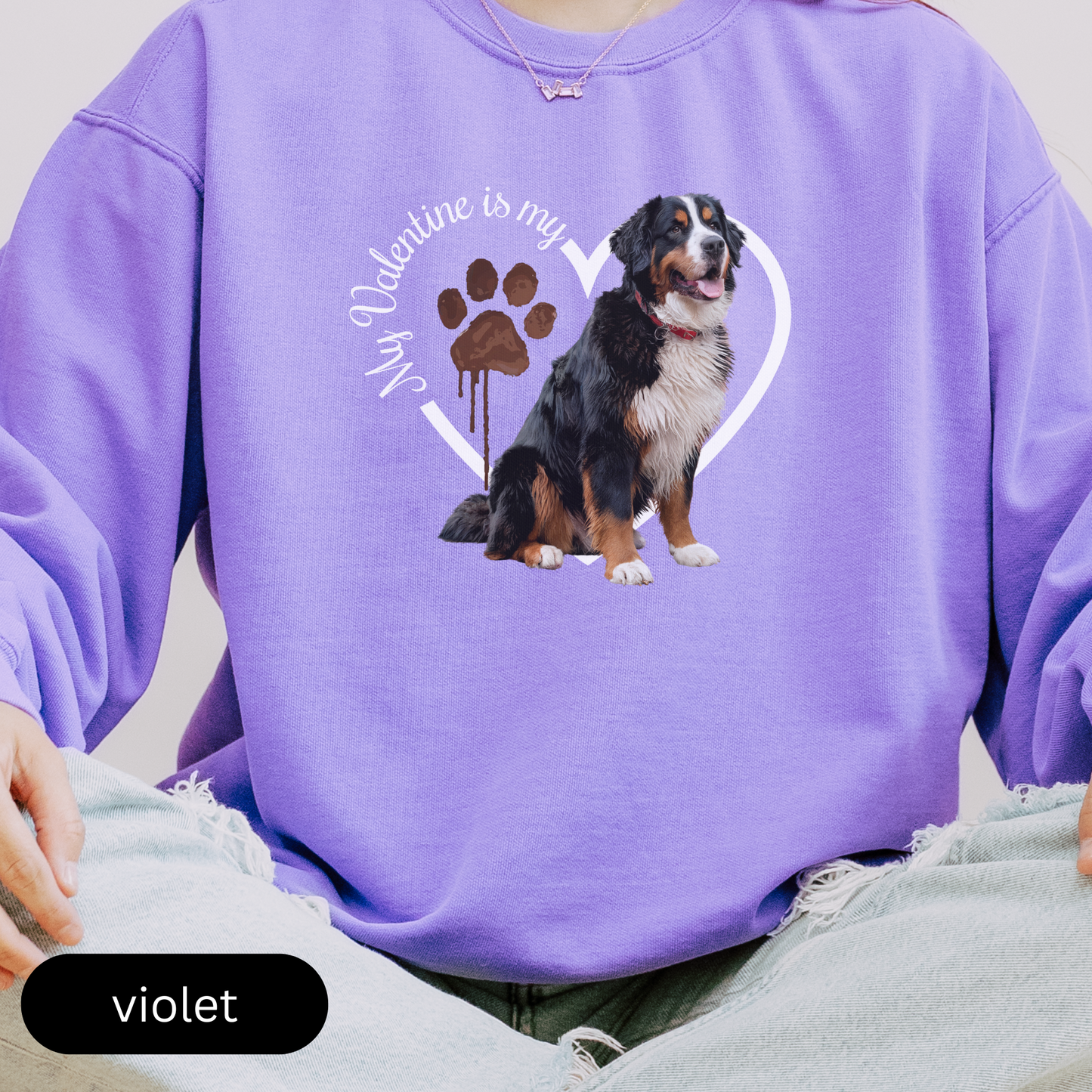 Valentine Bernese Mountain Dog Sweatshirt, Bernese Mom, Valentine Heart Dog, Valentine Dog Comfort Colors Sweatshirt, Gift for Dog Lover