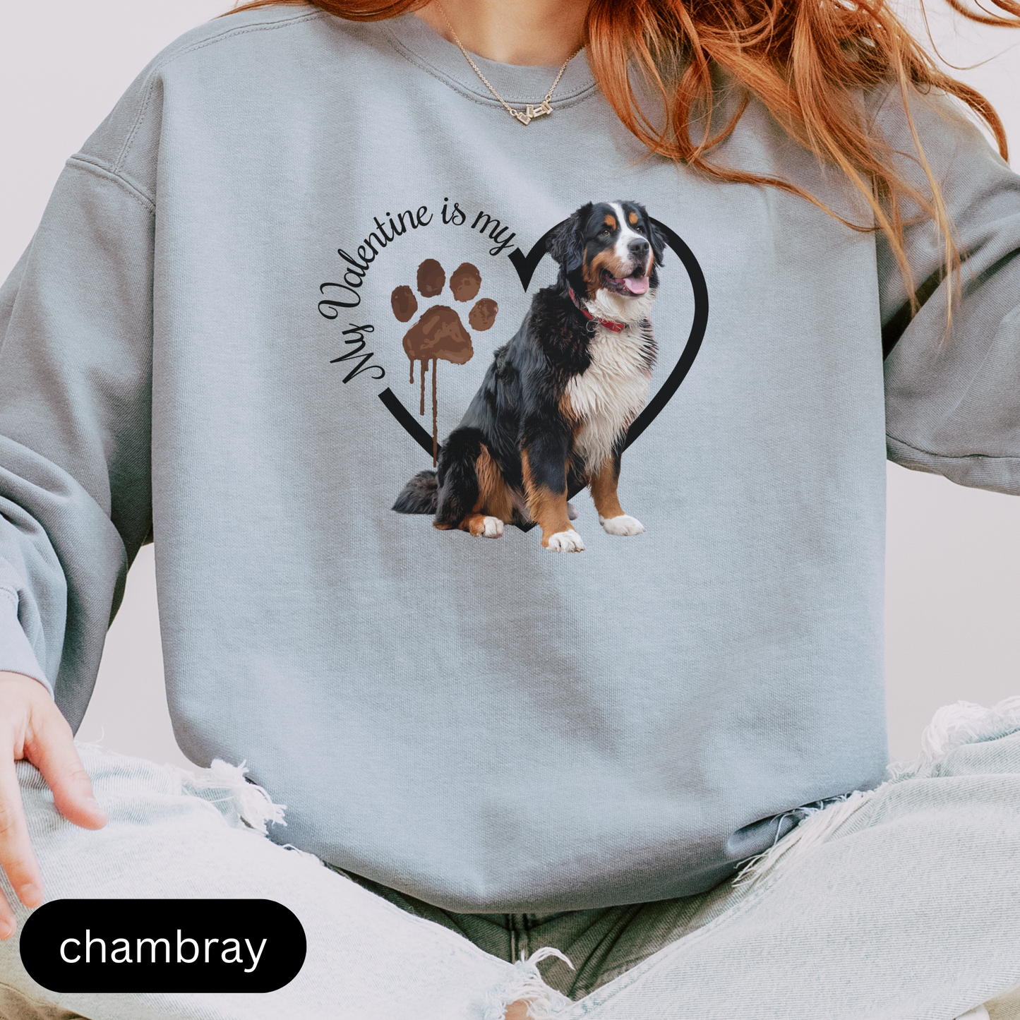 Valentine Bernese Mountain Dog Sweatshirt, Bernese Mom, Valentine Heart Dog, Valentine Dog Comfort Colors Sweatshirt, Gift for Dog Lover