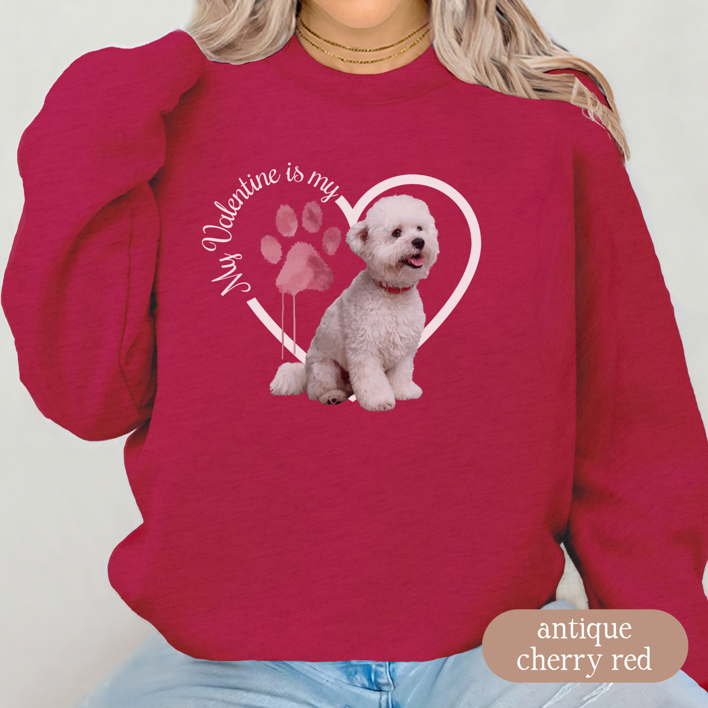 Valentine Bichon Frise Sweatshirt, Bichon Frise Mom, Valentine Heart Dog, Valentine Dog Sweatshirt, Gift for Dog Lover