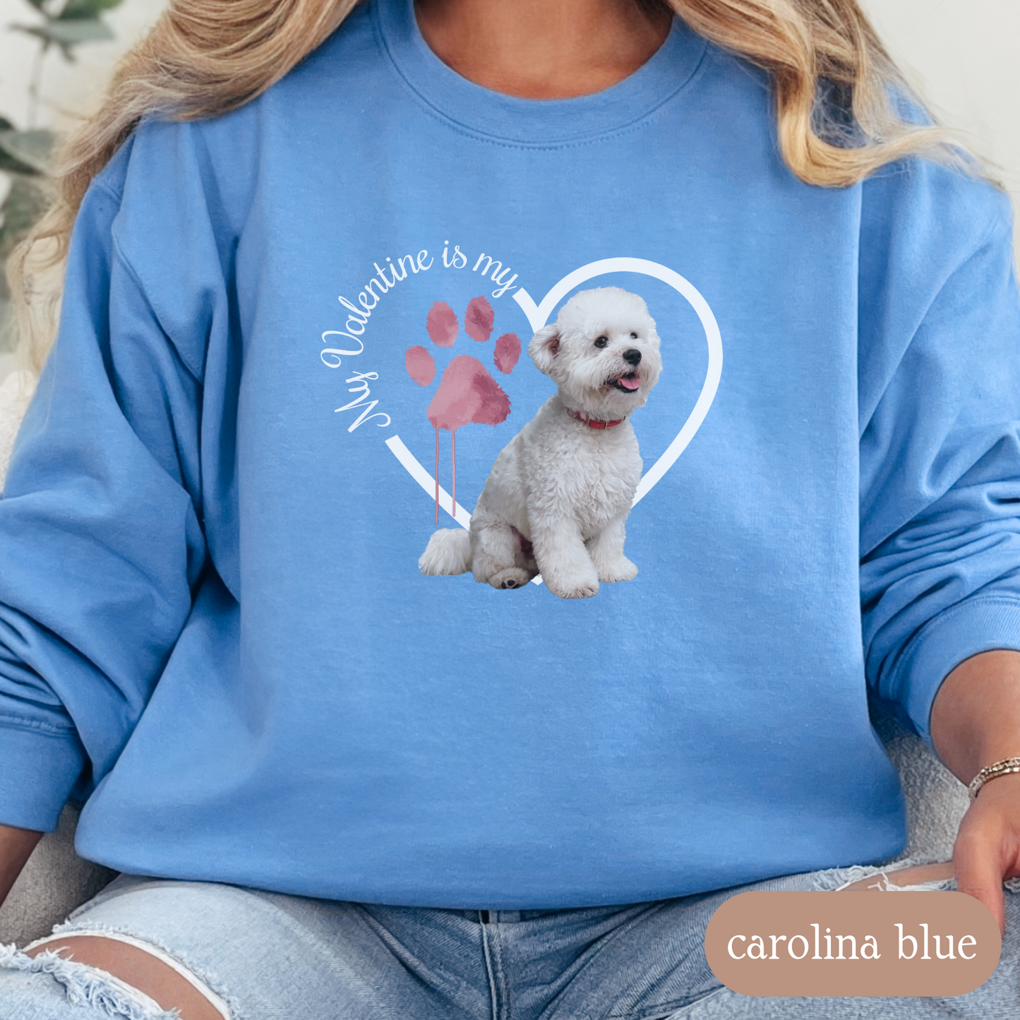 Valentine Bichon Frise Sweatshirt, Bichon Frise Mom, Valentine Heart Dog, Valentine Dog Sweatshirt, Gift for Dog Lover