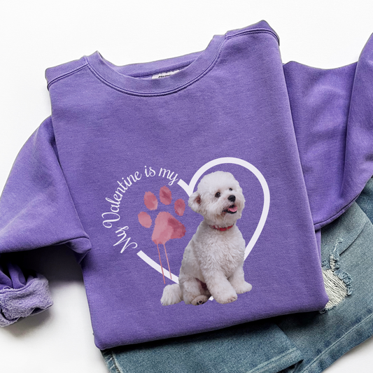 Bichon Frise Sweatshirt, Dog Lover Gift, My Valentine is My Dog, Heart Graphic Top, Pet Owner Jumper, Cute Animal Print, Unisex Pullover