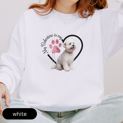 Bichon Frise Sweatshirt, Dog Lover Gift, My Valentine is My Dog, Heart Graphic Top, Pet Owner Jumper, Cute Animal Print, Unisex Pullover
