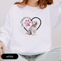 Load image into Gallery viewer, Bichon Frise Sweatshirt, Dog Lover Gift, My Valentine is My Dog, Heart Graphic Top, Pet Owner Jumper, Cute Animal Print, Unisex Pullover
