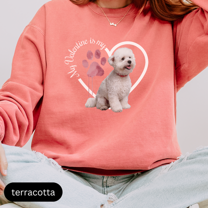 Bichon Frise Sweatshirt, Dog Lover Gift, My Valentine is My Dog, Heart Graphic Top, Pet Owner Jumper, Cute Animal Print, Unisex Pullover