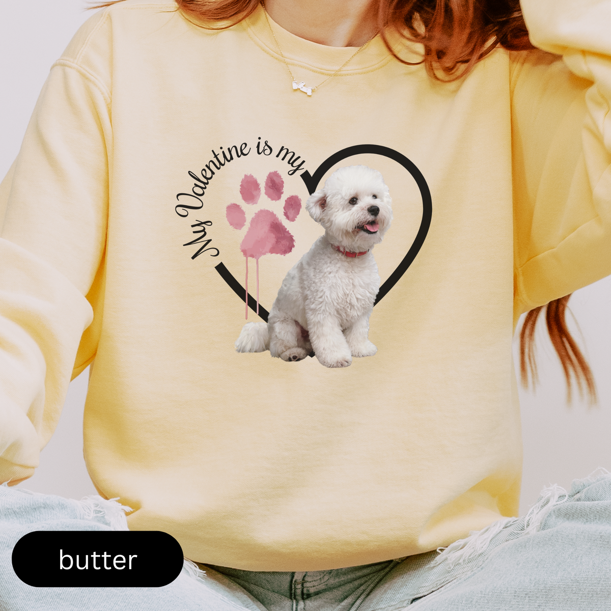 Bichon Frise Sweatshirt, Dog Lover Gift, My Valentine is My Dog, Heart Graphic Top, Pet Owner Jumper, Cute Animal Print, Unisex Pullover