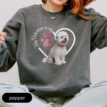 Bichon Frise Sweatshirt, Dog Lover Gift, My Valentine is My Dog, Heart Graphic Top, Pet Owner Jumper, Cute Animal Print, Unisex Pullover