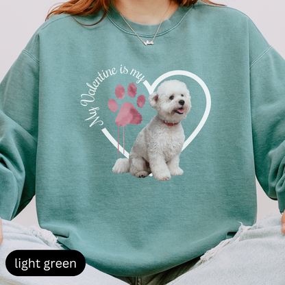 Bichon Frise Sweatshirt, Dog Lover Gift, My Valentine is My Dog, Heart Graphic Top, Pet Owner Jumper, Cute Animal Print, Unisex Pullover