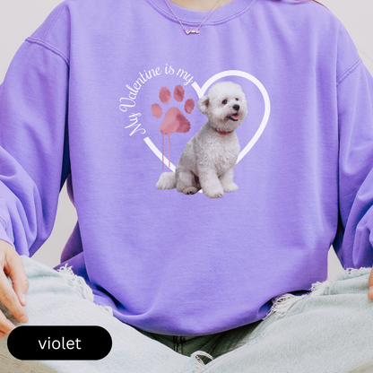 Bichon Frise Sweatshirt, Dog Lover Gift, My Valentine is My Dog, Heart Graphic Top, Pet Owner Jumper, Cute Animal Print, Unisex Pullover
