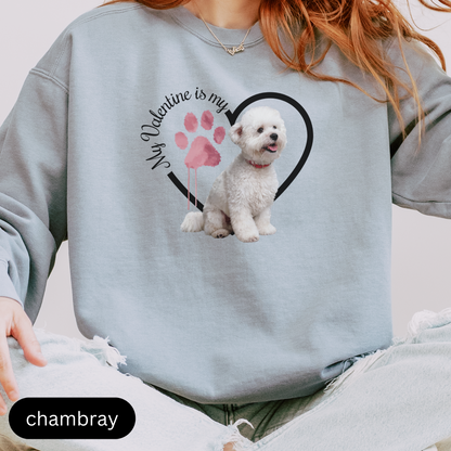 Bichon Frise Sweatshirt, Dog Lover Gift, My Valentine is My Dog, Heart Graphic Top, Pet Owner Jumper, Cute Animal Print, Unisex Pullover