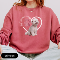 Load image into Gallery viewer, Bichon Frise Sweatshirt, Dog Lover Gift, My Valentine is My Dog, Heart Graphic Top, Pet Owner Jumper, Cute Animal Print, Unisex Pullover
