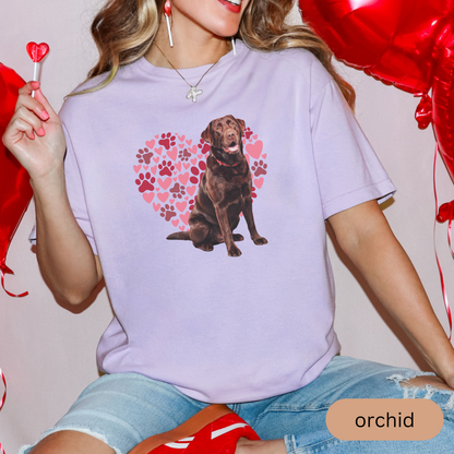 Heart Paw Print Chocolate Lab Comfort Colors T-shirt, Unisex Tee, Dog Lover Shirt, Cute Animal Graphic Tee, Pet Owner Gift