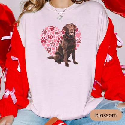 Heart Paw Print Chocolate Lab Comfort Colors T-shirt, Unisex Tee, Dog Lover Shirt, Cute Animal Graphic Tee, Pet Owner Gift