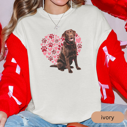 Heart Paw Print Chocolate Lab Comfort Colors T-shirt, Unisex Tee, Dog Lover Shirt, Cute Animal Graphic Tee, Pet Owner Gift