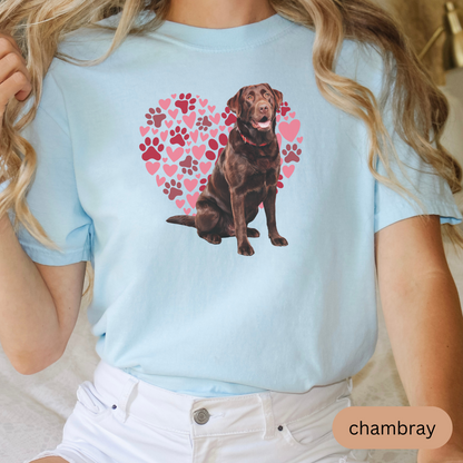 Heart Paw Print Chocolate Lab Comfort Colors T-shirt, Unisex Tee, Dog Lover Shirt, Cute Animal Graphic Tee, Pet Owner Gift