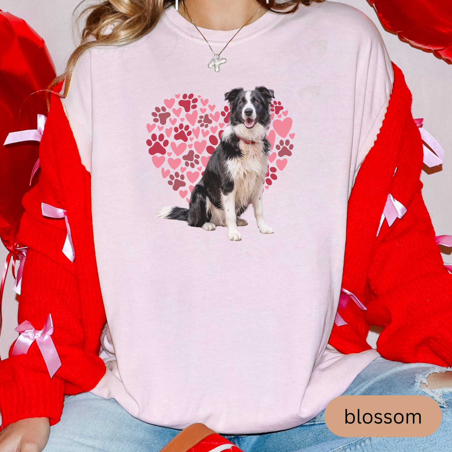 Heart Paw Print Border Collie Comfort Colors T-shirt, Unisex Tee, Dog Lover Shirt, Cute Animal Graphic Tee, Pet Owner Gift