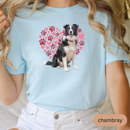 Heart Paw Print Border Collie Comfort Colors T-shirt, Unisex Tee, Dog Lover Shirt, Cute Animal Graphic Tee, Pet Owner Gift