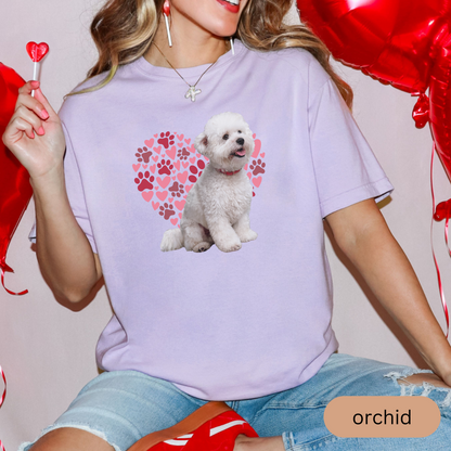 Heart Paw Print Bichon Frise Comfort Colors T-shirt, Unisex Tee, Dog Lover Shirt, Cute Animal Graphic Tee, Pet Owner Gift