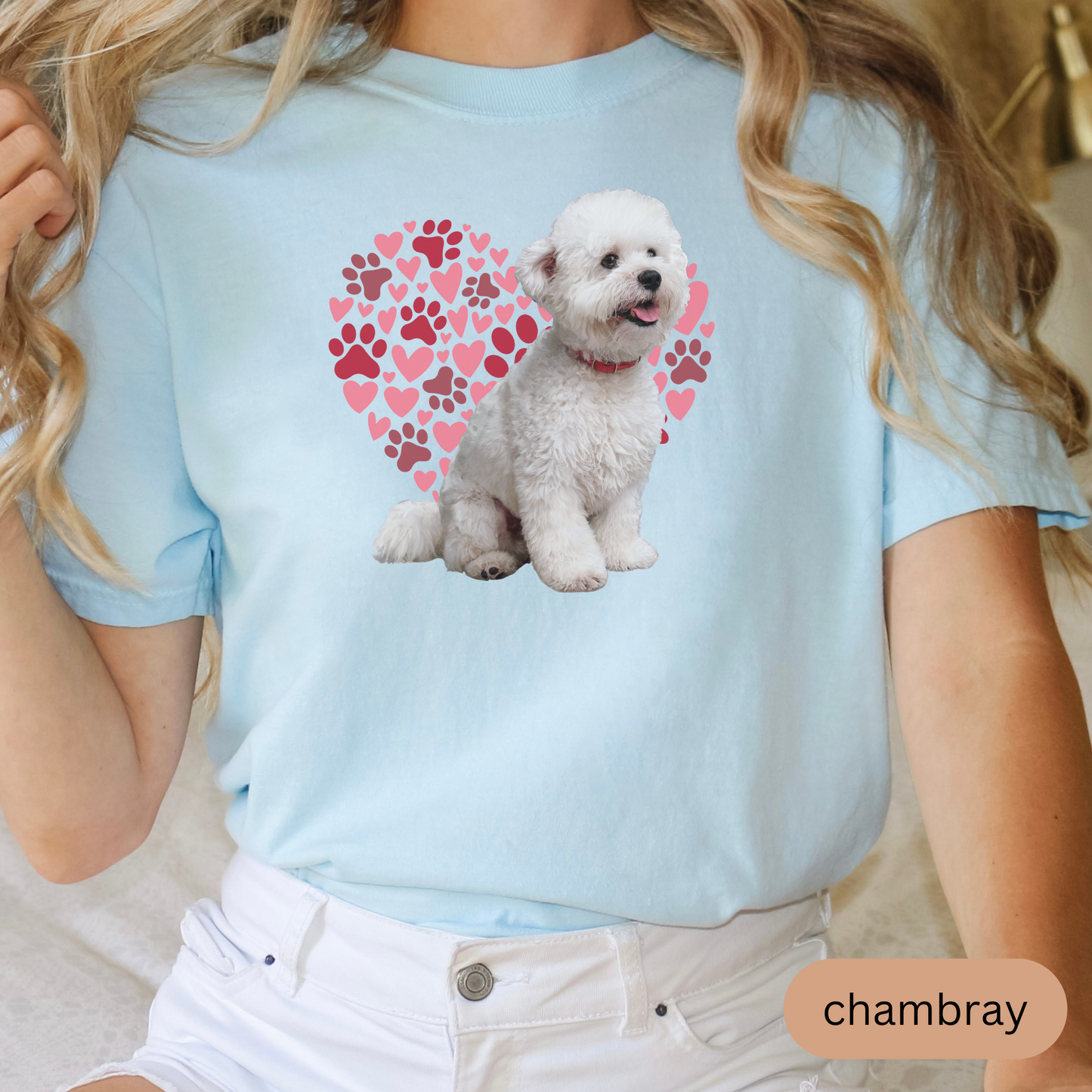 Heart Paw Print Bichon Frise Comfort Colors T-shirt, Unisex Tee, Dog Lover Shirt, Cute Animal Graphic Tee, Pet Owner Gift