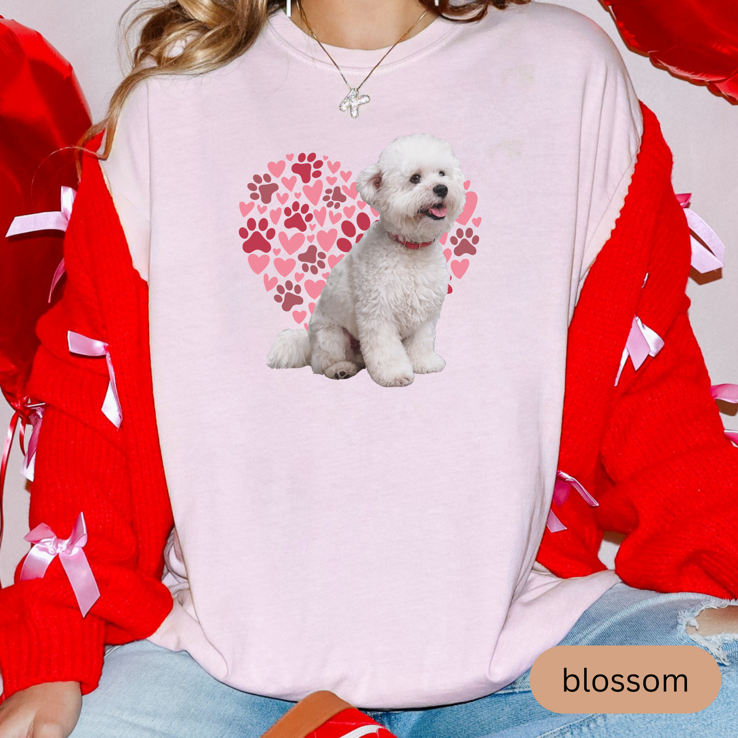 Heart Paw Print Bichon Frise Comfort Colors T-shirt, Unisex Tee, Dog Lover Shirt, Cute Animal Graphic Tee, Pet Owner Gift