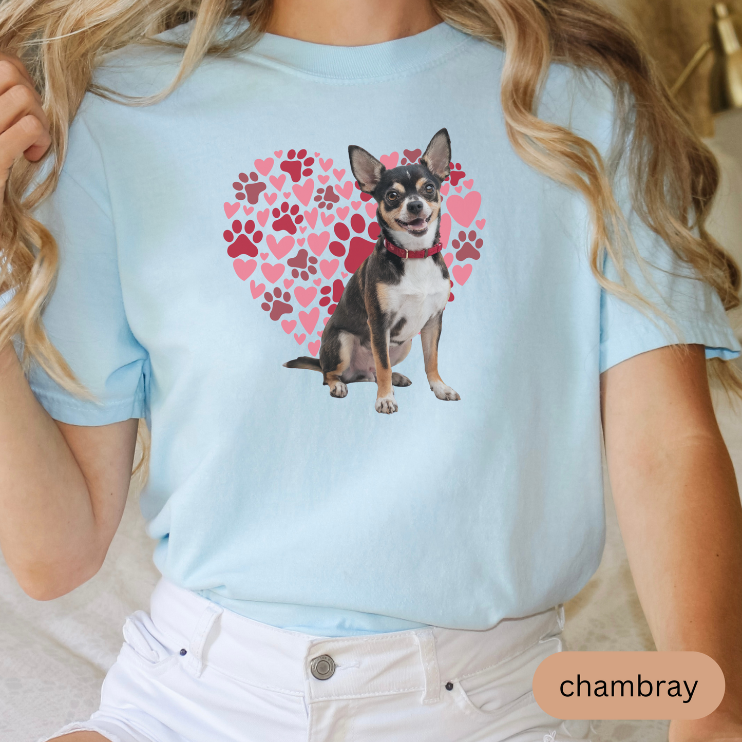 Heart Paw Print Black Chihuahua Comfort Colors T-shirt, Unisex Tee, Dog Lover Shirt, Cute Animal Graphic Tee, Pet Owner Gift