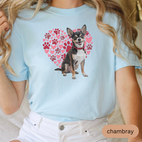 Load image into Gallery viewer, Heart Paw Print Black Chihuahua Comfort Colors T-shirt, Unisex Tee, Dog Lover Shirt, Cute Animal Graphic Tee, Pet Owner Gift
