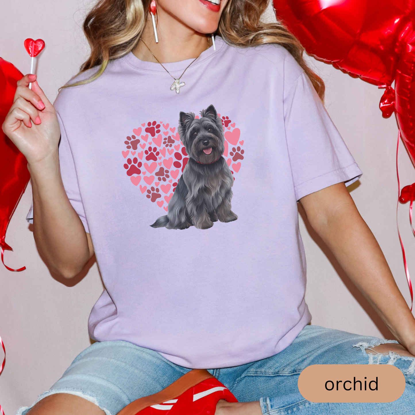 Heart Paw Print Black Cairn Terrier Comfort Colors T-shirt, Unisex Tee, Dog Lover Shirt, Cute Animal Graphic Tee, Pet Owner Gift